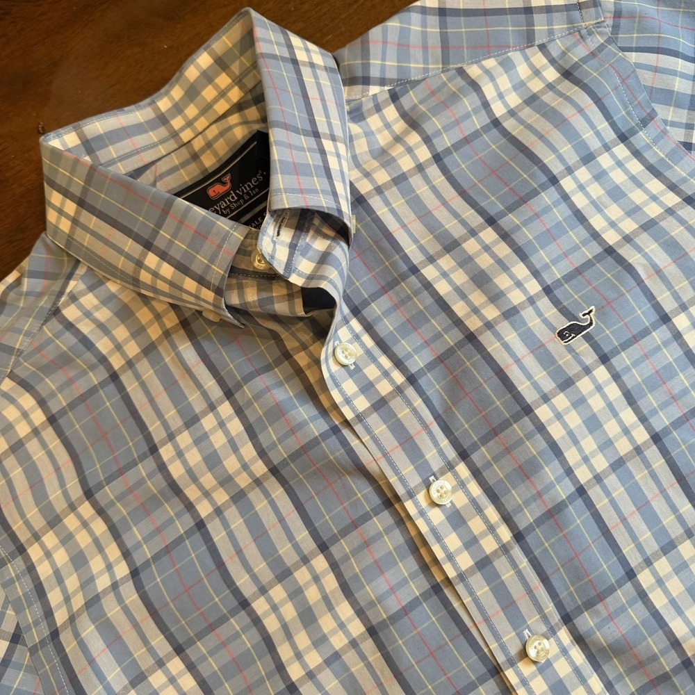 Vineyard Vines‎ Shirt Mens Small Blue Plaid Slim Fit Whale Button Down Cotton